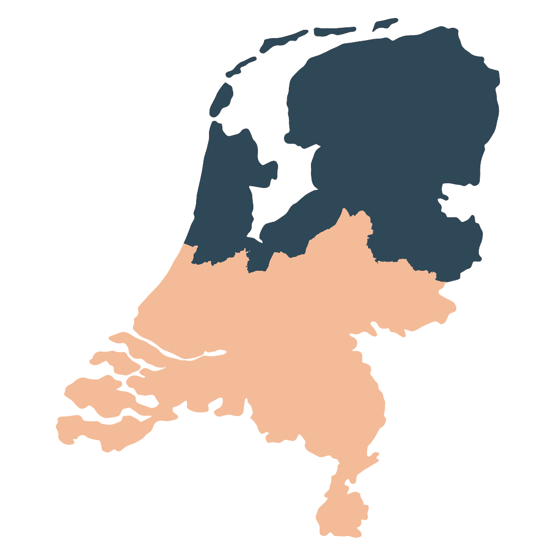 Kaart van Nederland met het noordoosten gemarkeerd als werkgebied van Jeroen van Tuijl
