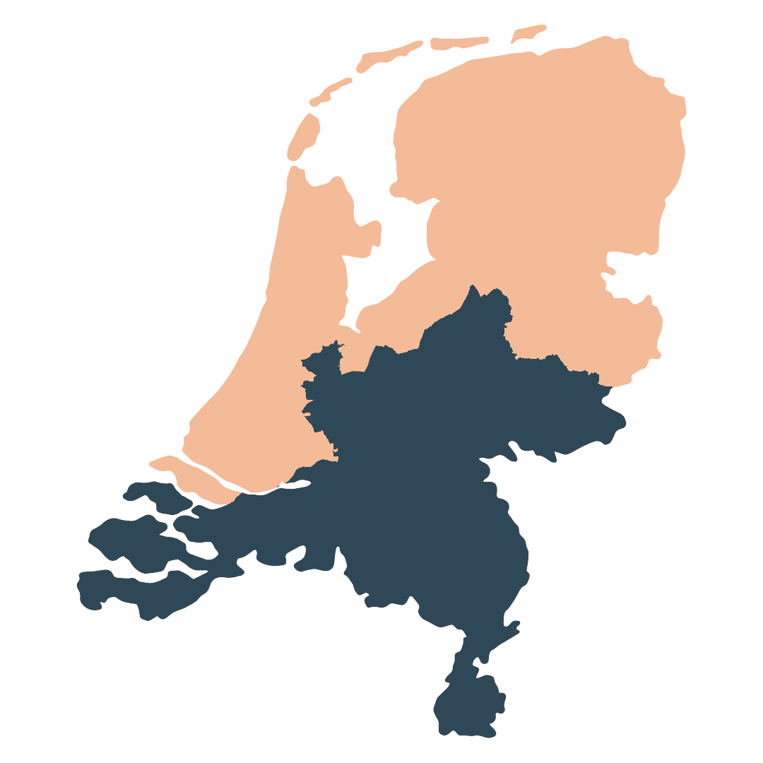 Kaart van Nederland met het zuidoosten gemarkeerd als werkgebied van Marco Bax